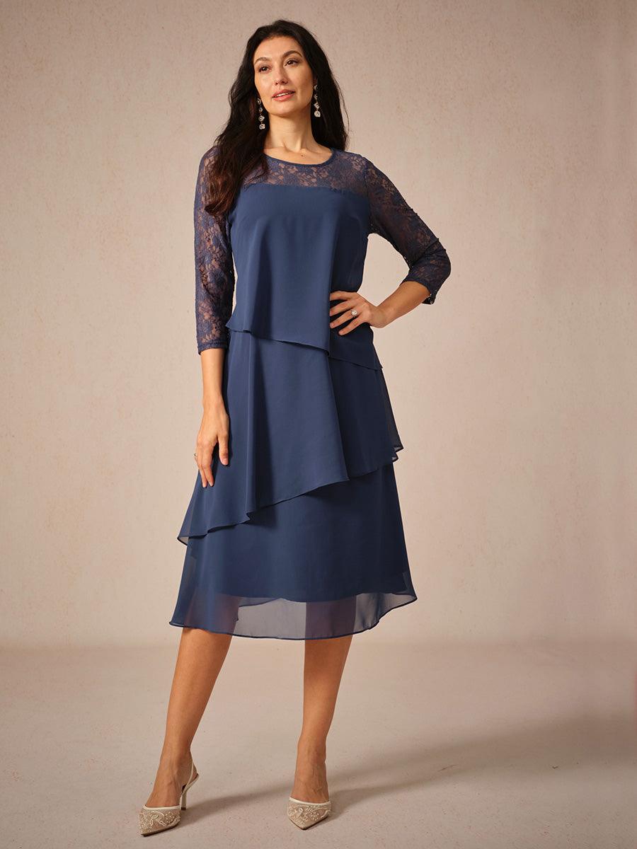 Robe en mousseline de soie à volants et manches 3/4