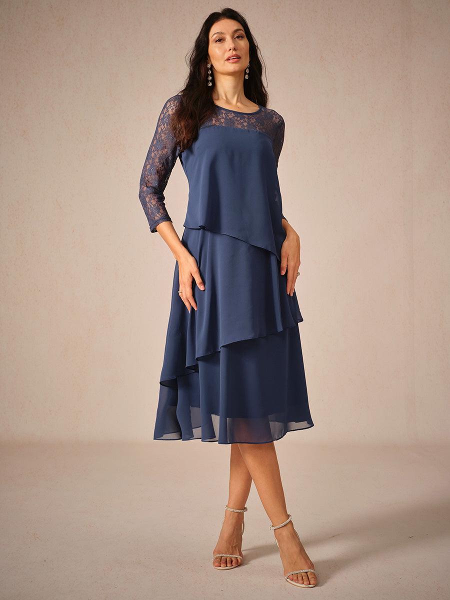 Robe en mousseline de soie à volants et manches 3/4