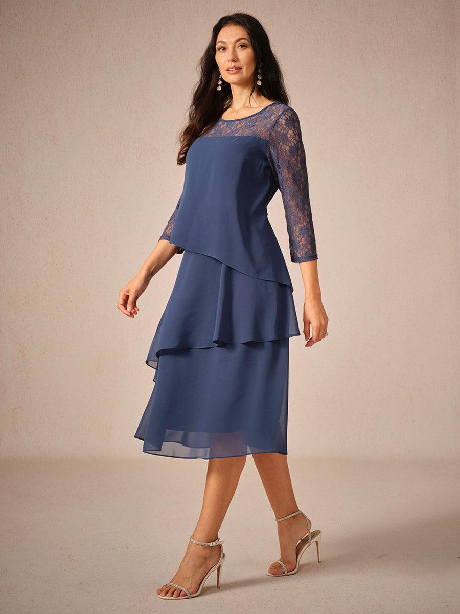 Robe en mousseline de soie à volants et manches 3/4