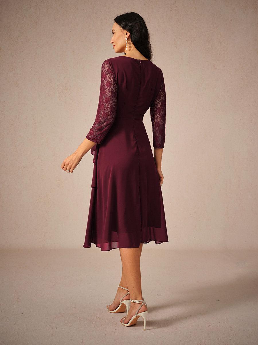 Robe en mousseline de soie à volants et manches 3/4