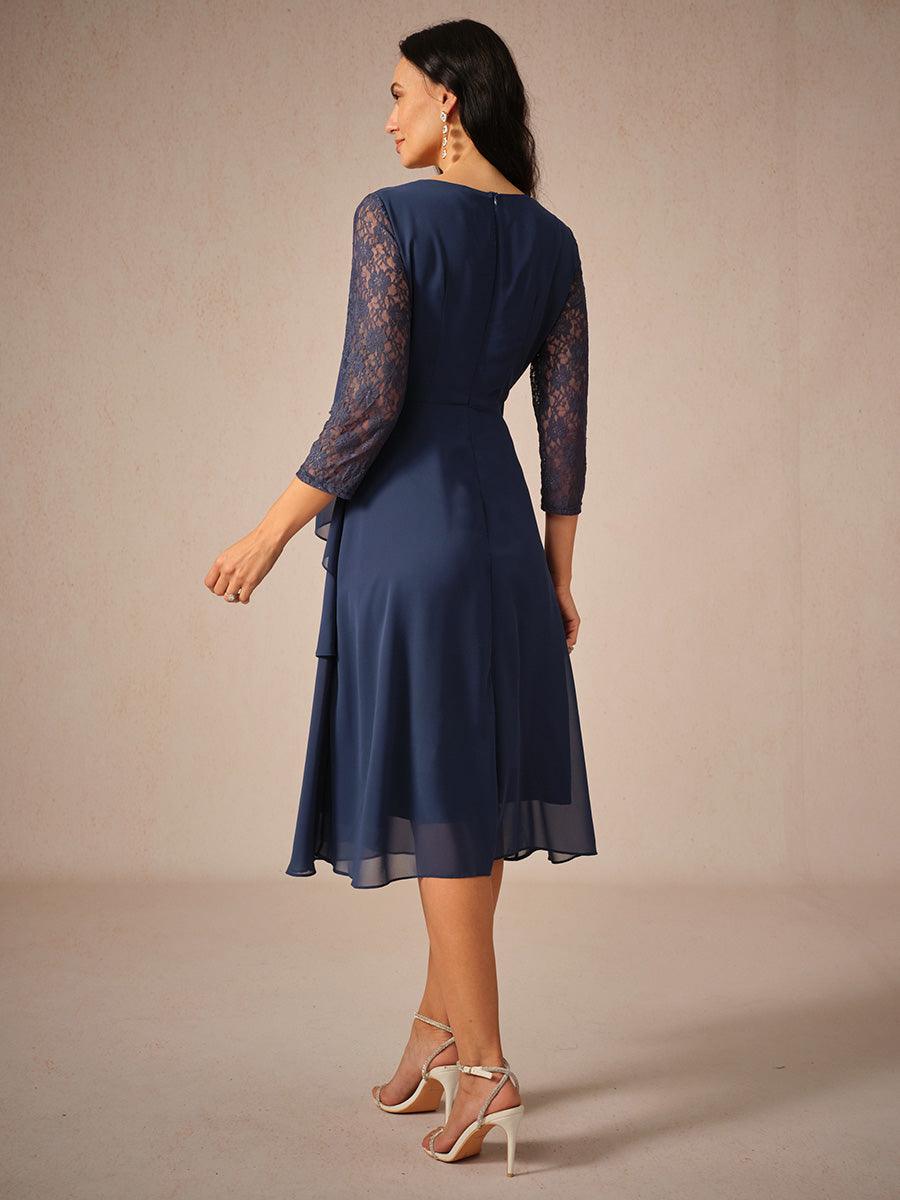 Robe en mousseline de soie à volants et manches 3/4