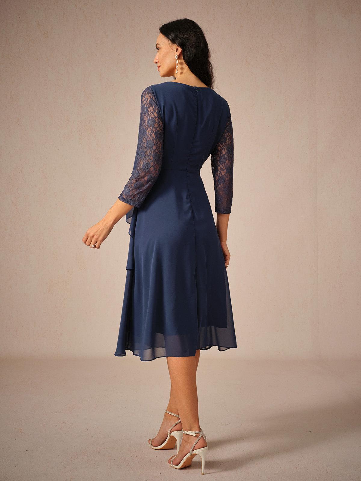 Spitzen-Chiffonkleid mit 3/4-Ärmeln