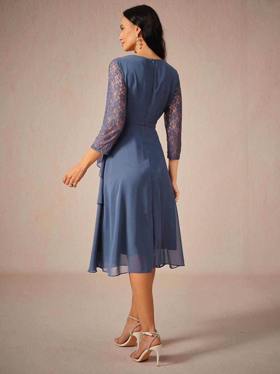 Robe en mousseline de soie à volants et manches 3/4