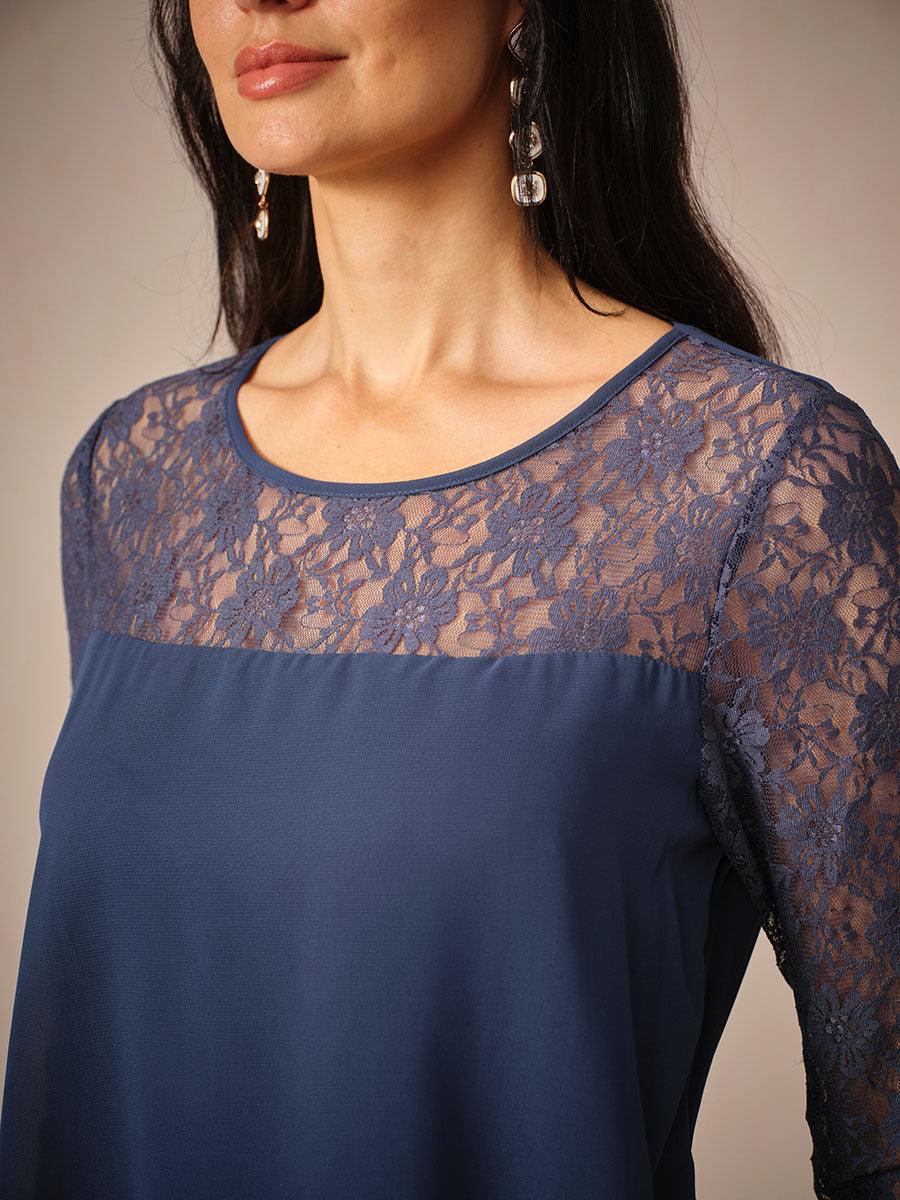 Robe en mousseline de soie à volants et manches 3/4