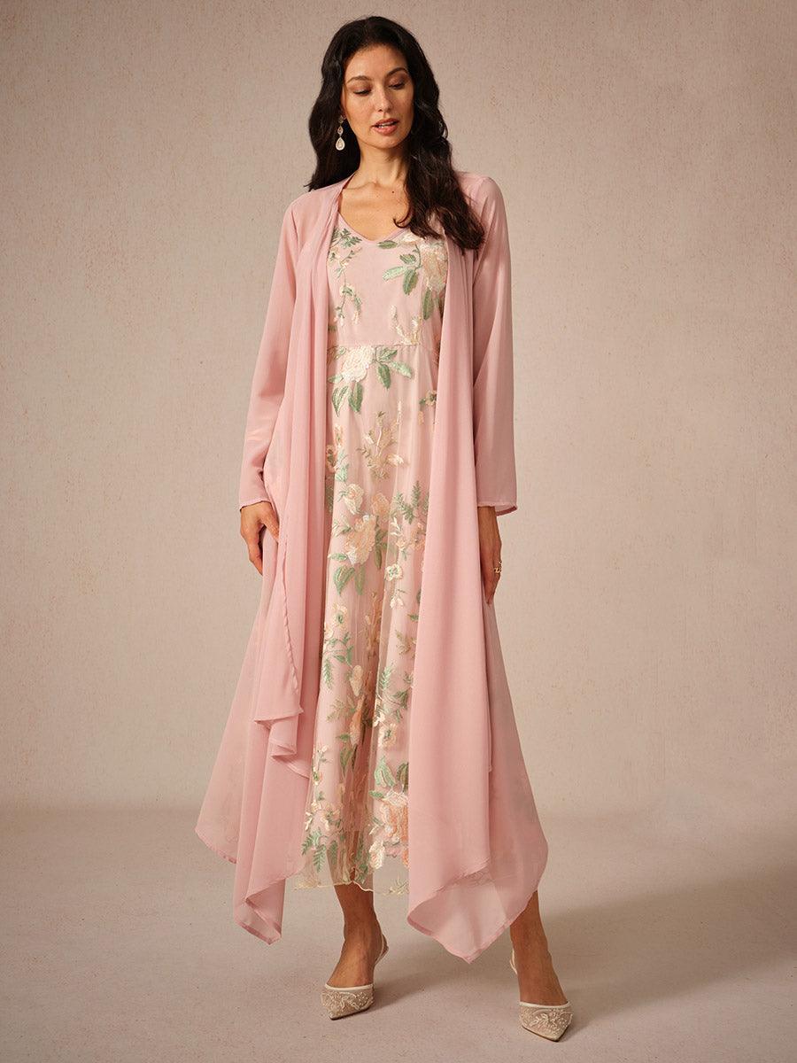 Ensemble robe en mousseline de soie et dentelle brodée