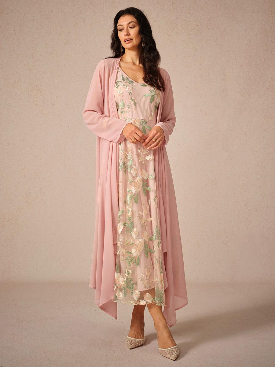 Ensemble robe en mousseline de soie et dentelle brodée