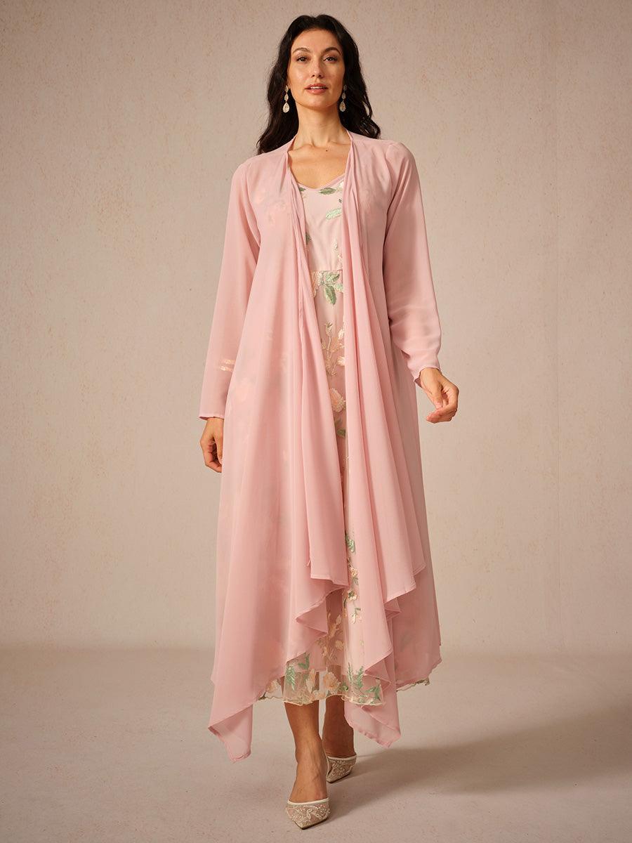 Ensemble robe en mousseline de soie et dentelle brodée