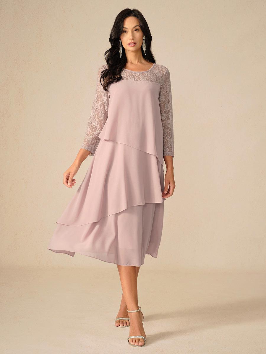 Robe en mousseline de soie à volants et manches 3/4