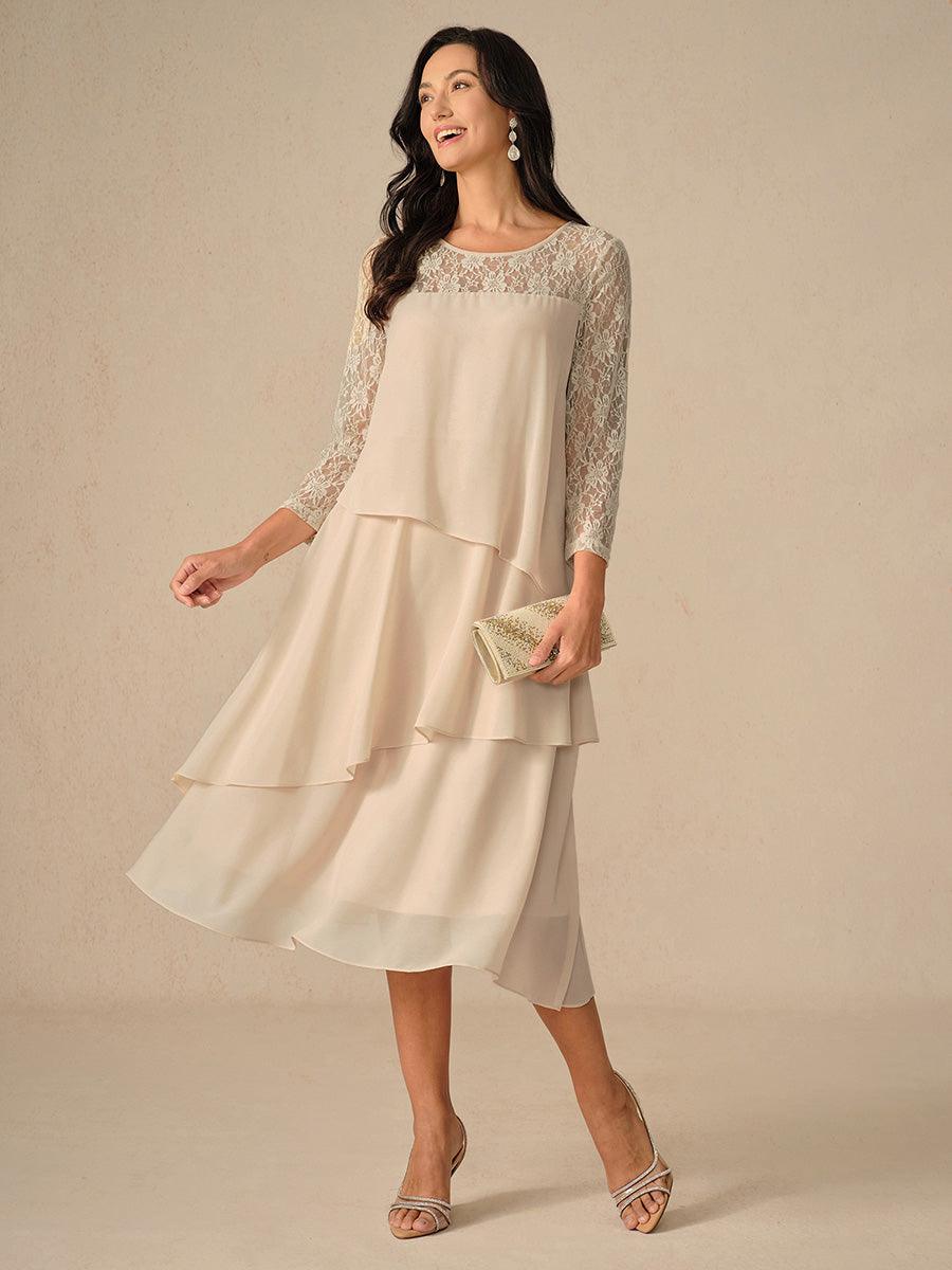 Spitzen-Chiffonkleid mit 3/4-Ärmeln