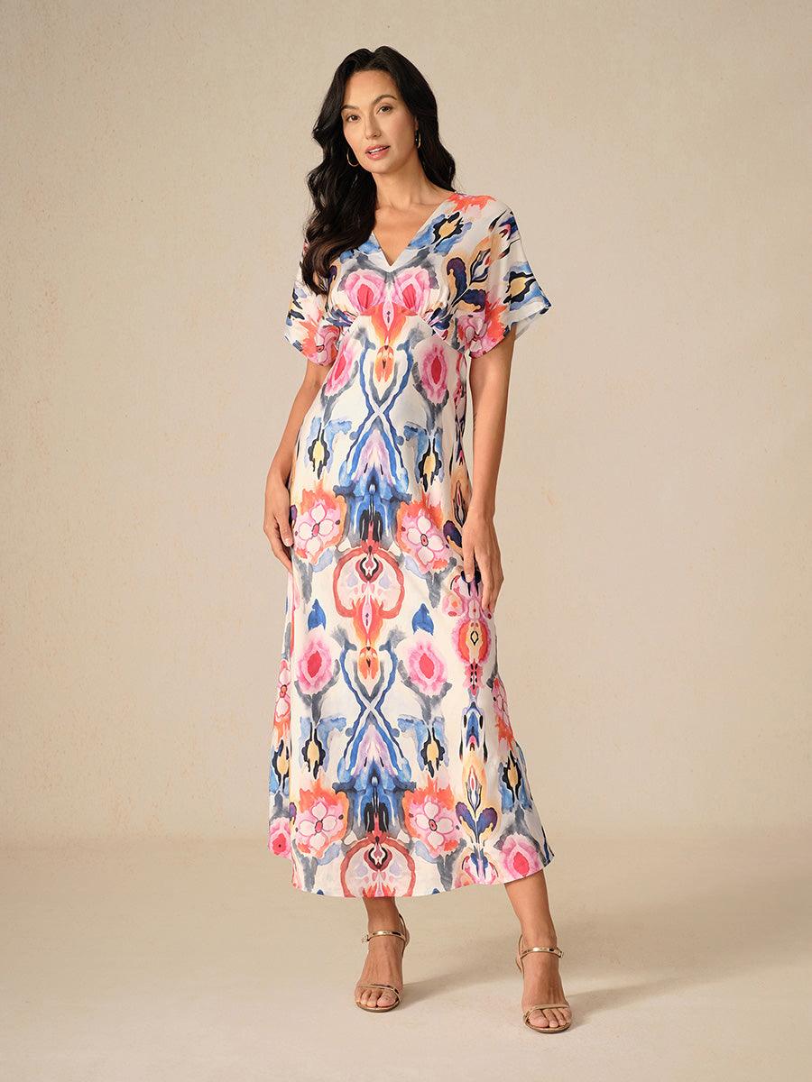 Robe longue en satin tie-dye