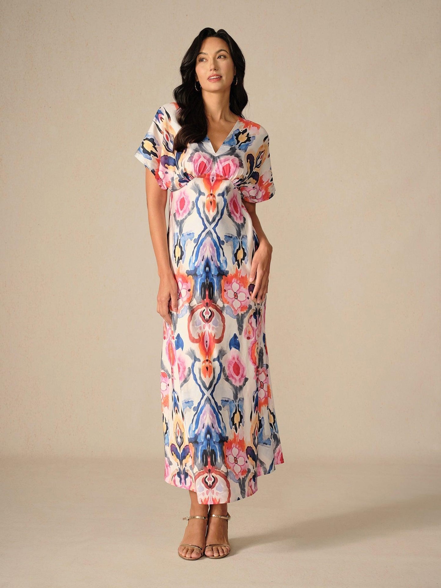 Robe longue en satin tie-dye