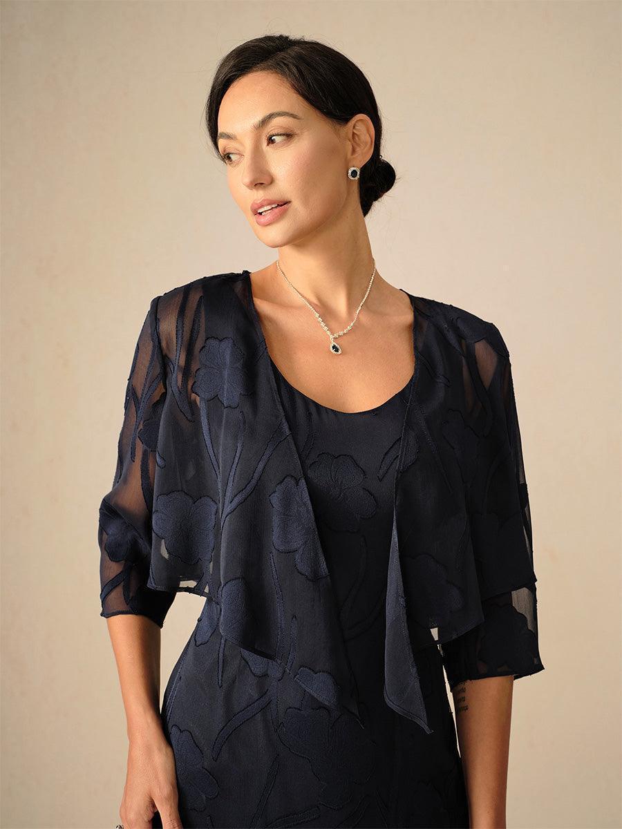 Cardigan aus transparentem Chiffon mit Blumenmuster und 3/4-Ärmeln