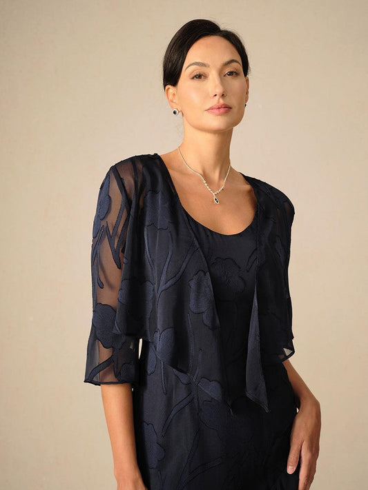 Floral Sheer Chiffon 3/4 Sleeve Shrug