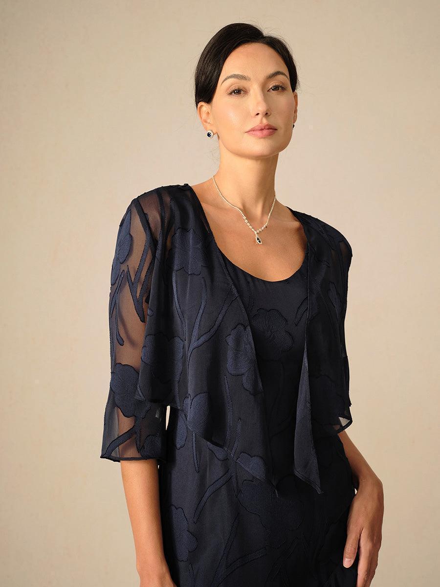 Cardigan aus transparentem Chiffon mit Blumenmuster und 3/4-Ärmeln