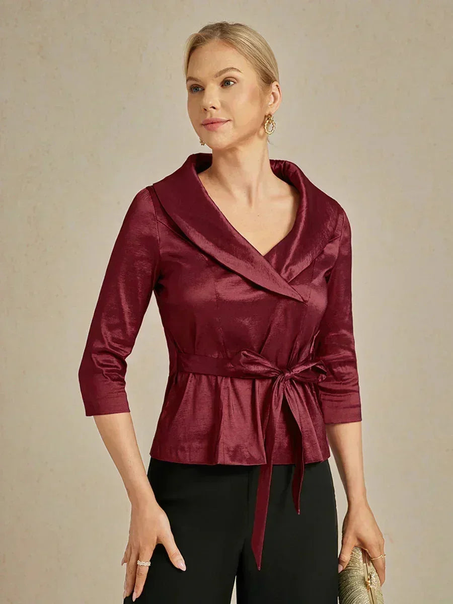 Chemisier en taffetas extensible à manches 3/4 avec lien à la taille
