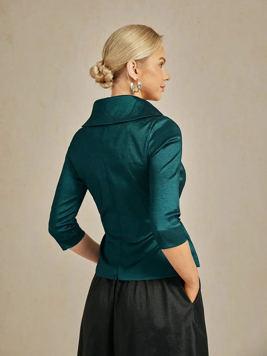 Chemisier en taffetas extensible à manches 3/4 avec lien à la taille