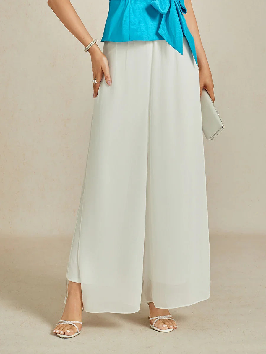 Rechte broek met chiffon split been overlay