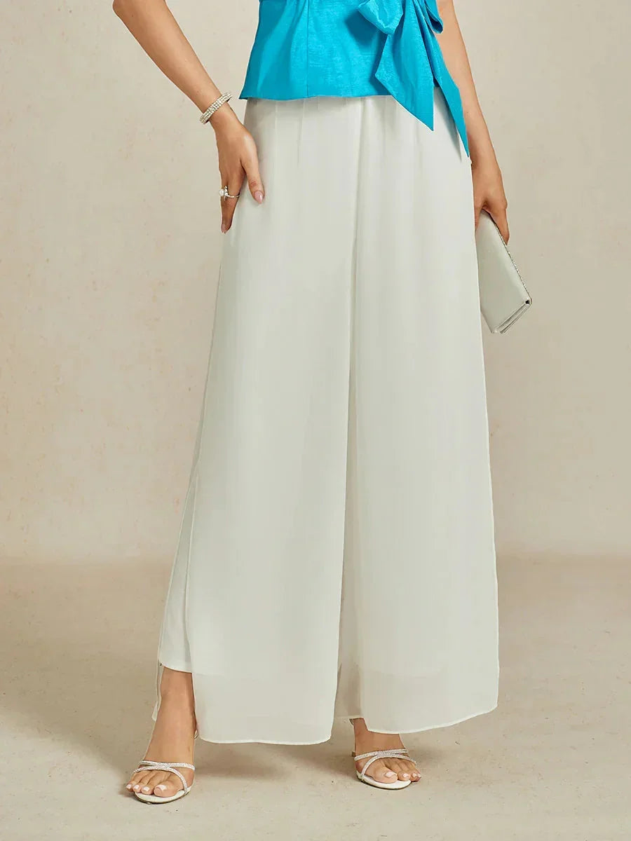 Rechte broek met chiffon split been overlay