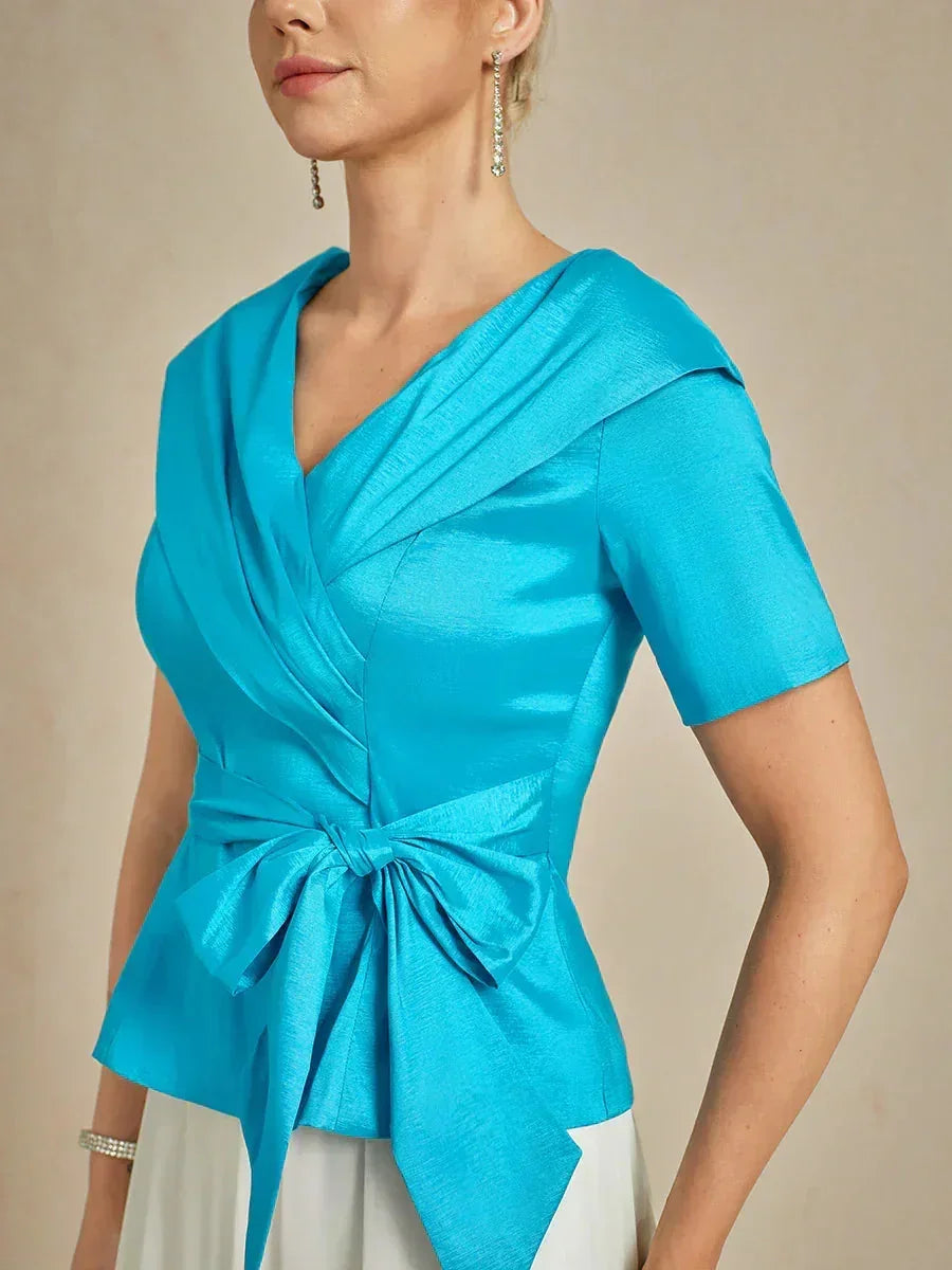 Elbow Sleeve Stretch Taffeta Bluse