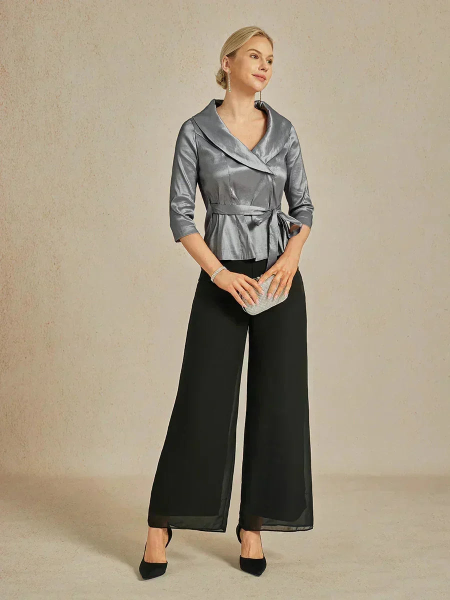 Chemisier en taffetas extensible à manches 3/4 avec lien à la taille