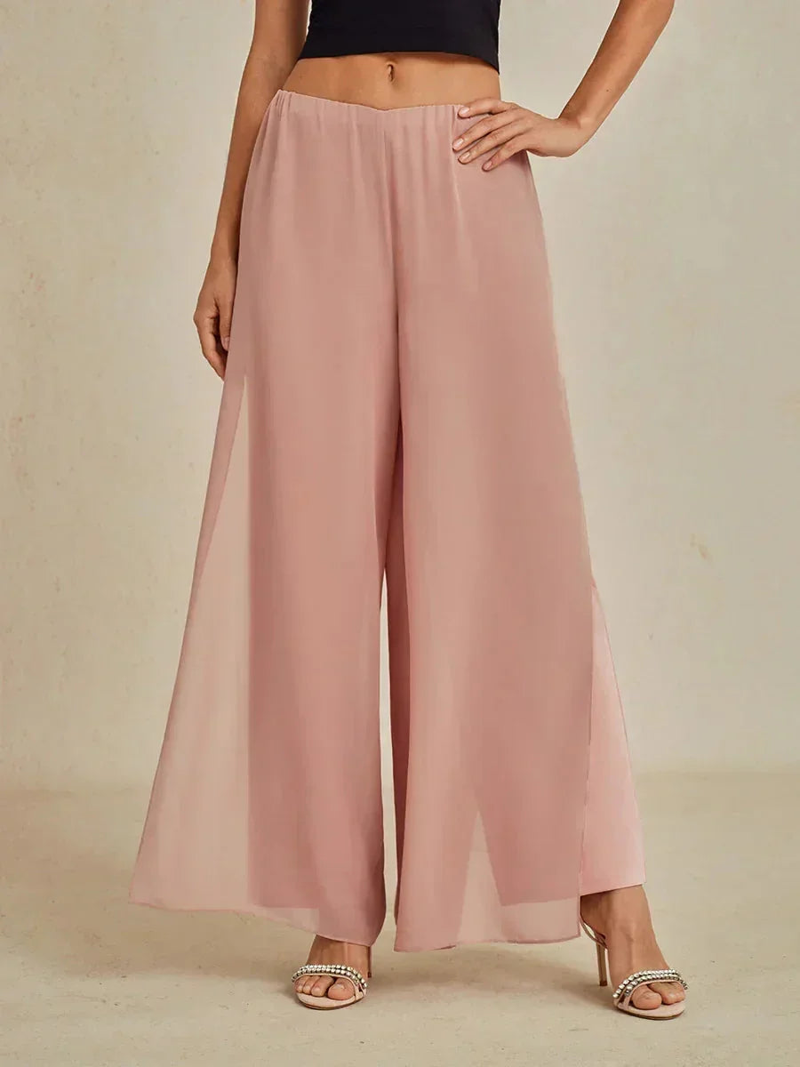Lace Straight Leg Pant With Chiffon Split Leg Overlay