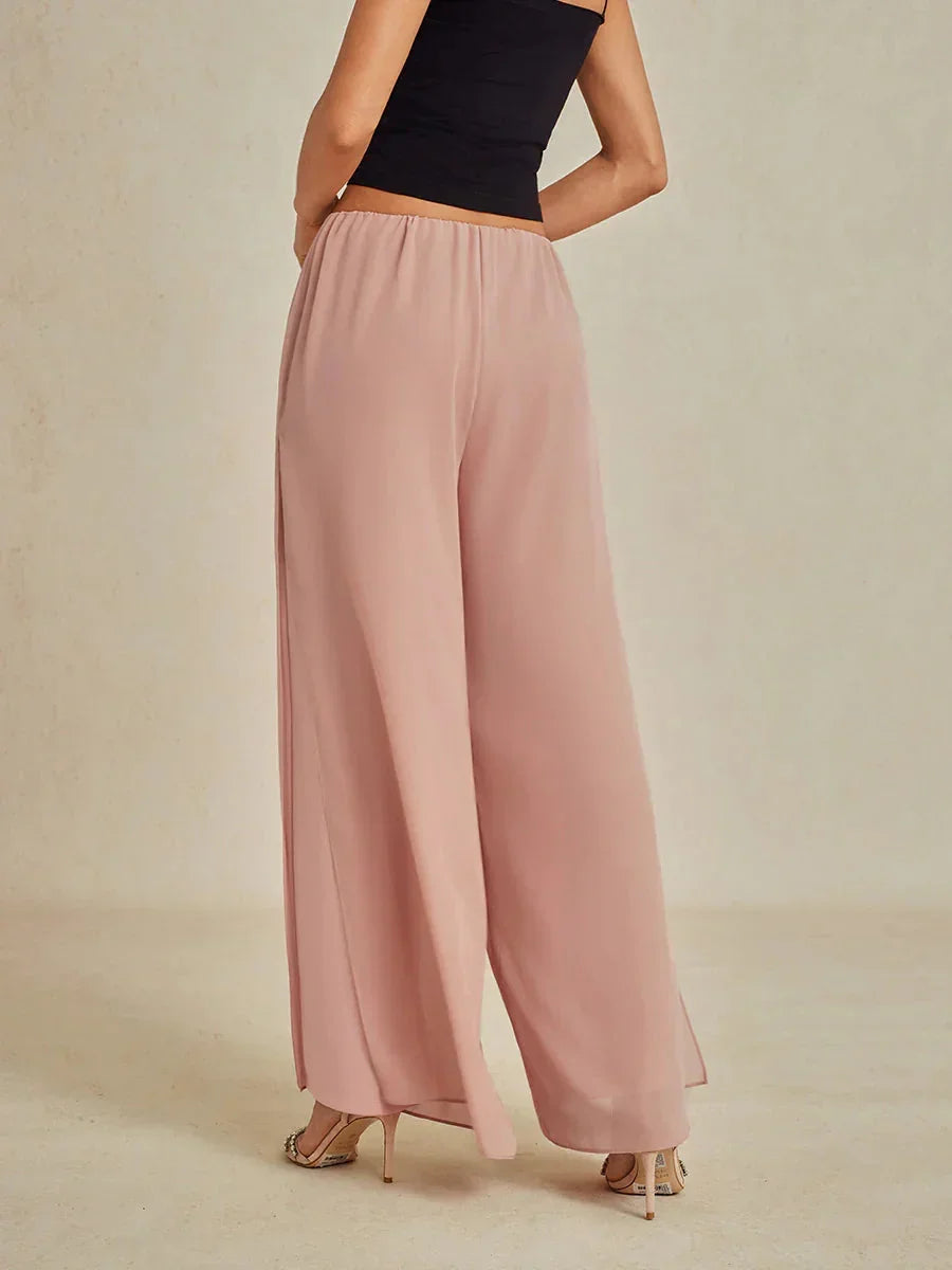 Rechte broek met chiffon split been overlay