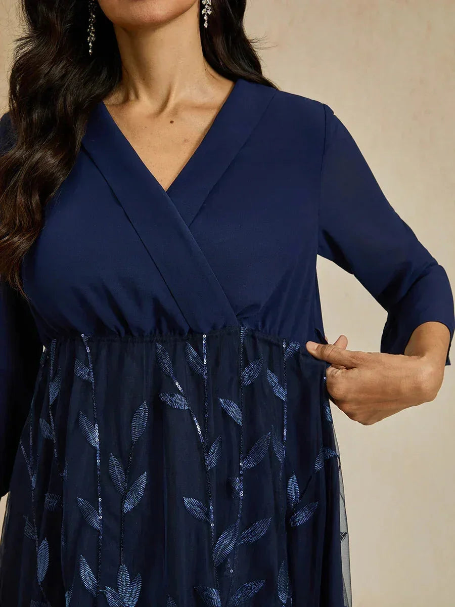 Robe midi en maille à paillettes bleu marine