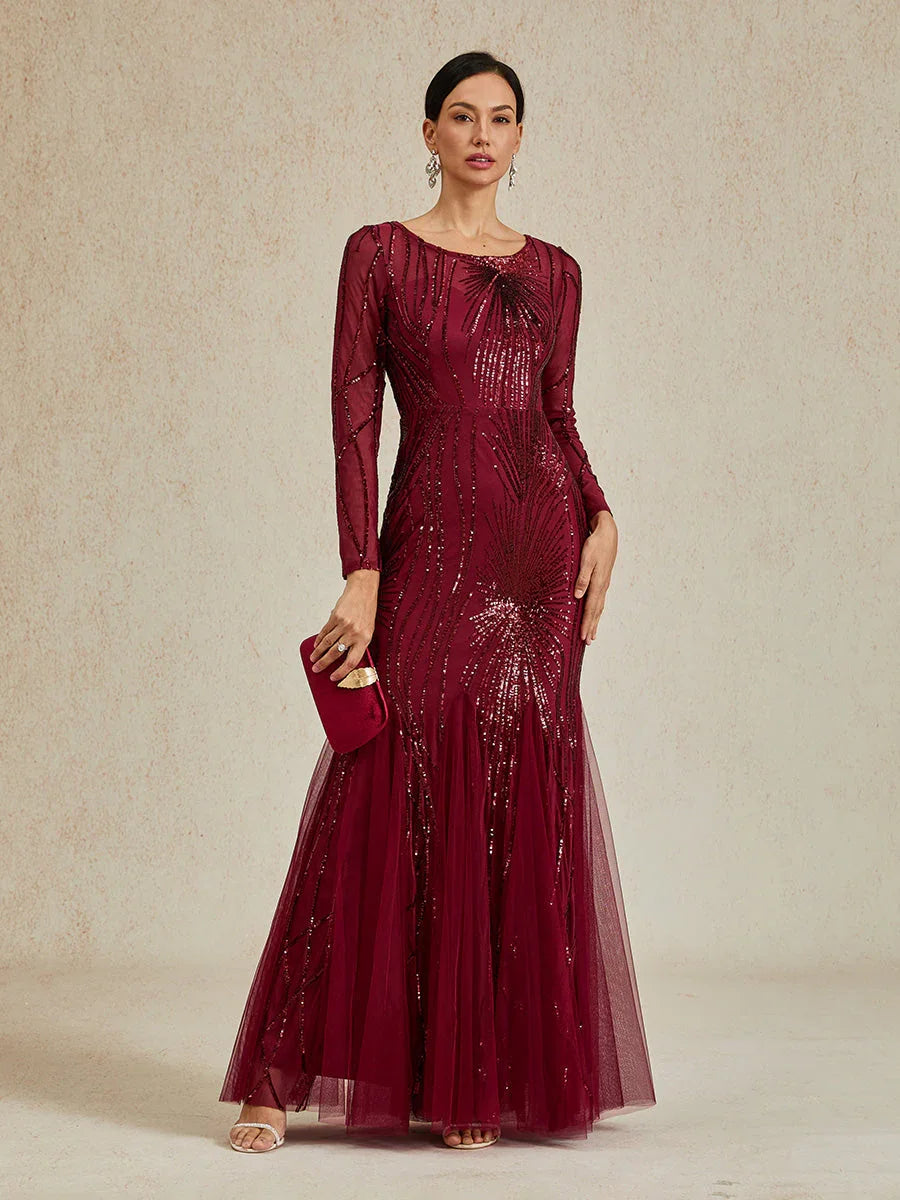 Robe sirène longue à paillettes et perles