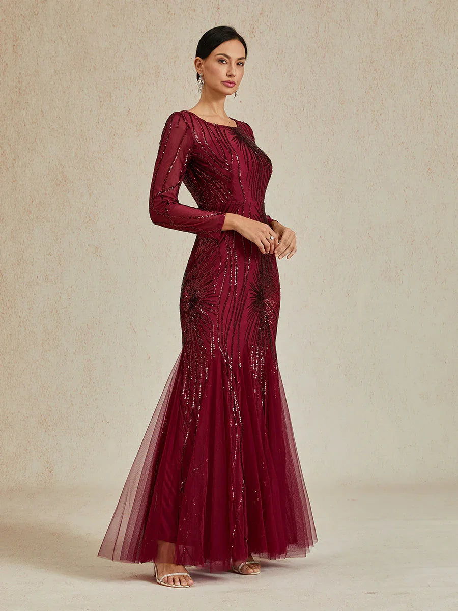 Robe sirène longue à paillettes et perles