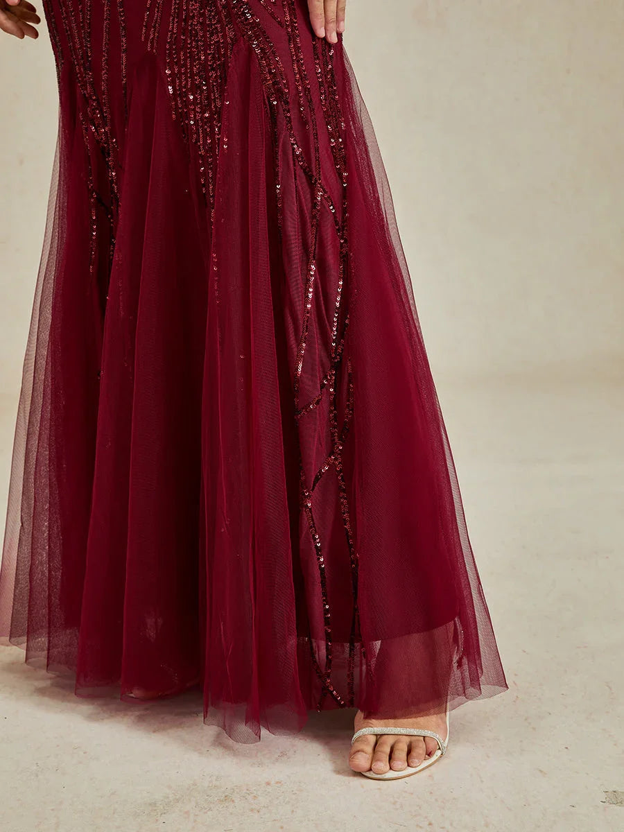 Robe sirène longue à paillettes et perles