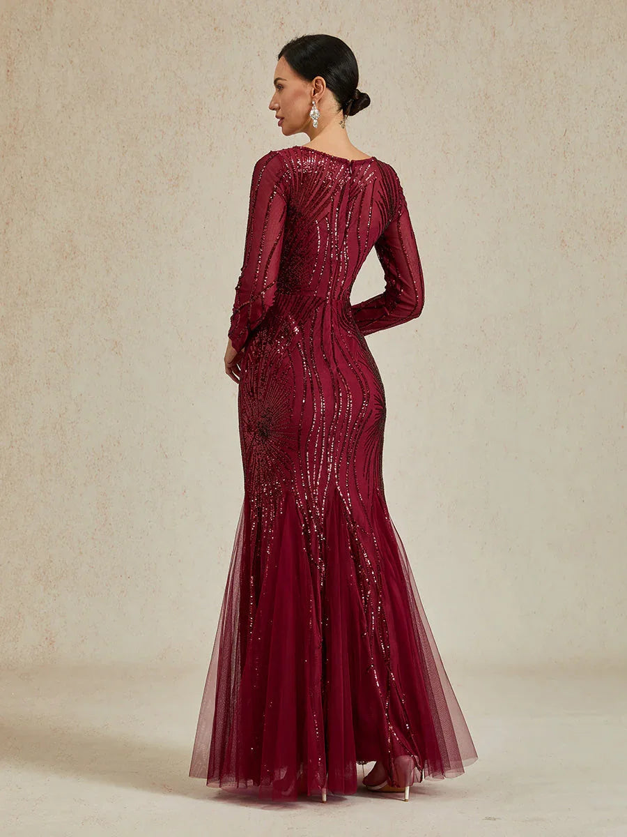 Robe sirène longue à paillettes et perles