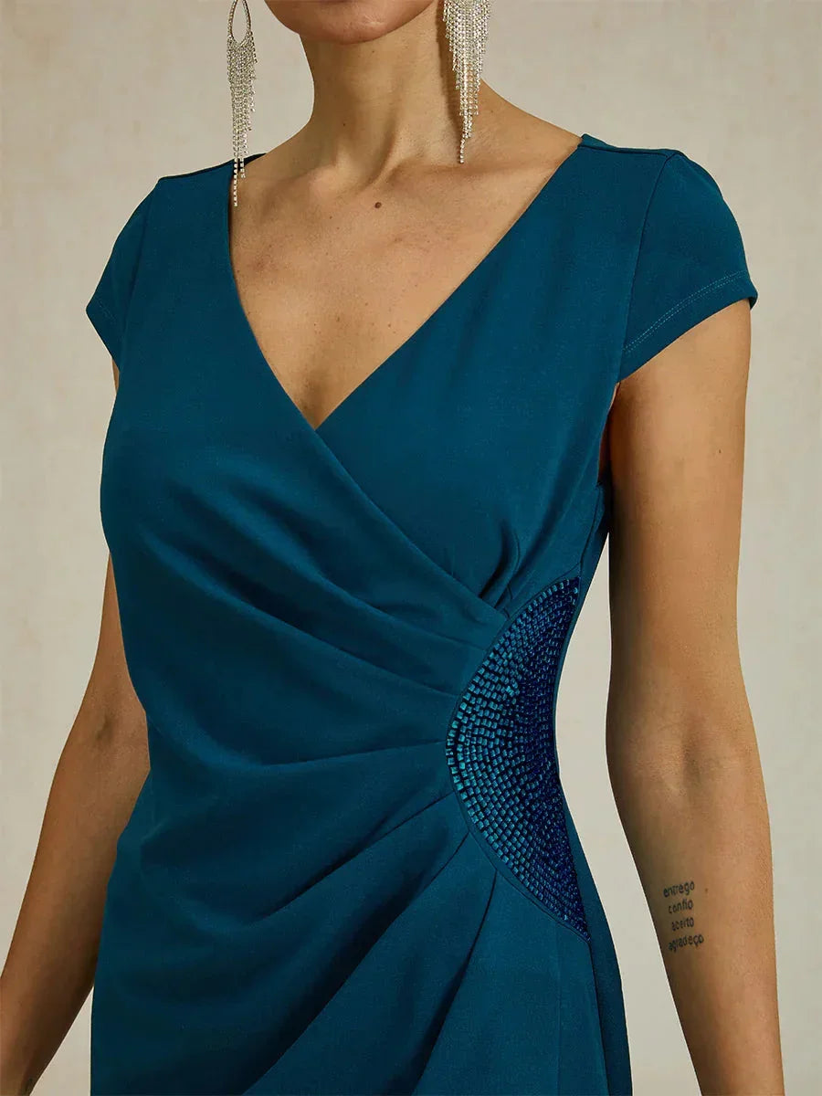 Elegant Wrap Dress with Rhinestone