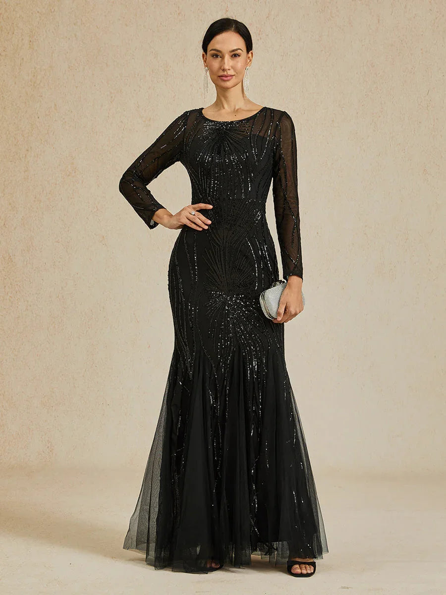 Robe sirène longue à paillettes et perles