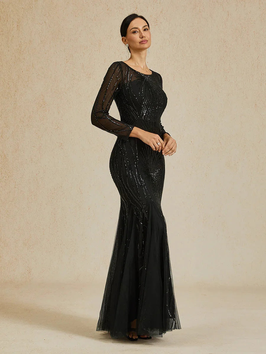 Robe sirène longue à paillettes et perles