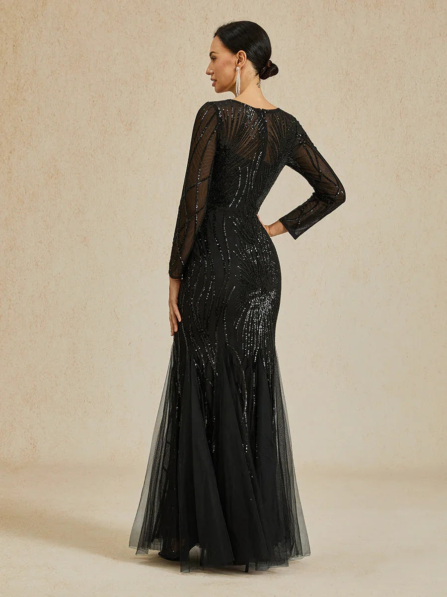 Robe sirène longue à paillettes et perles