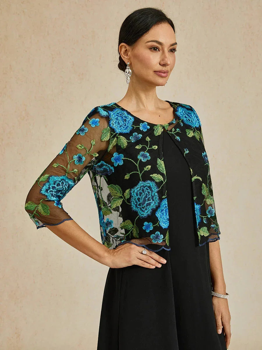 Floral Embroidered Lace Jacket With Scallop Detail
