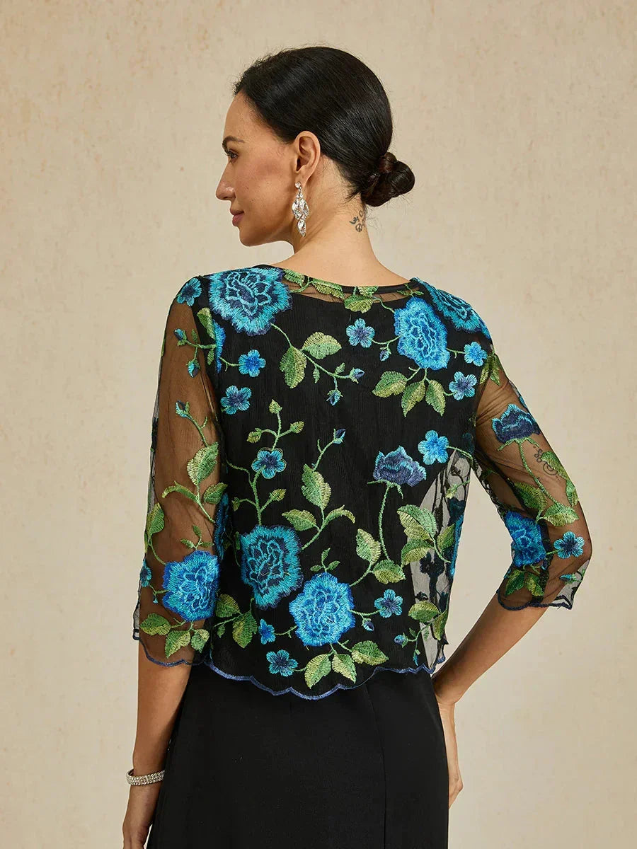 Spitzenjacke mit Blumenstickerei und Muscheldetail