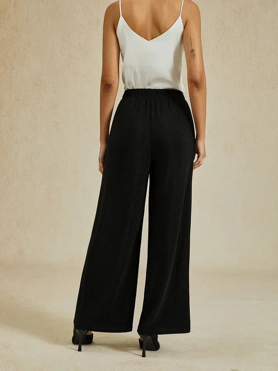 Gerade geschnittene Strickhose in Metallic-Optik