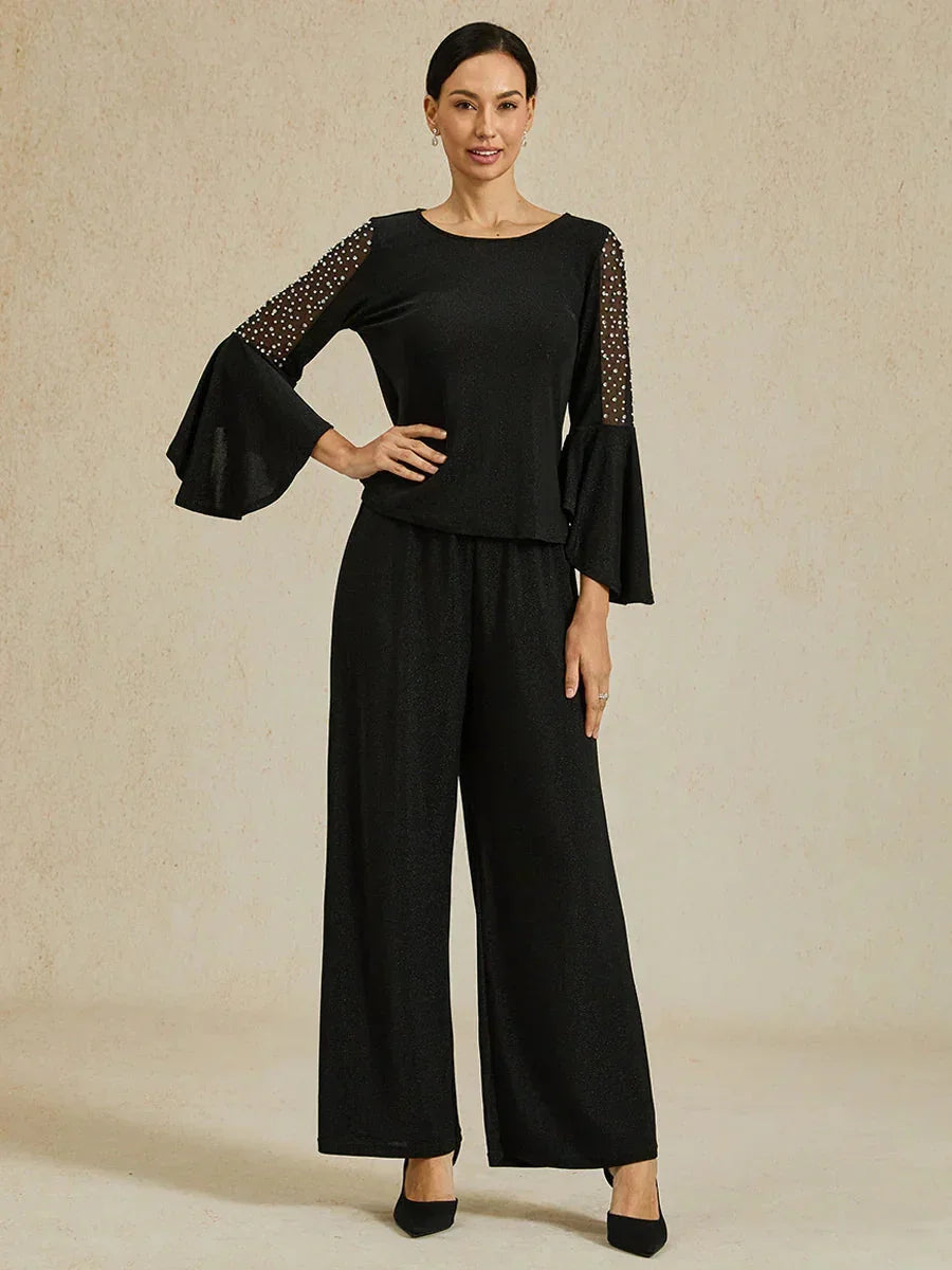 Gerade geschnittene Strickhose in Metallic-Optik