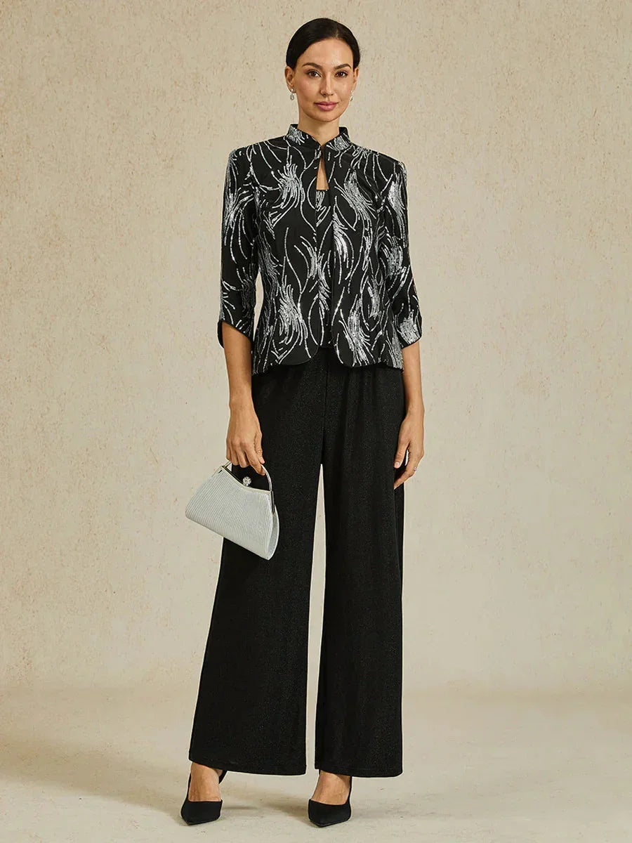 Gerade geschnittene Strickhose in Metallic-Optik