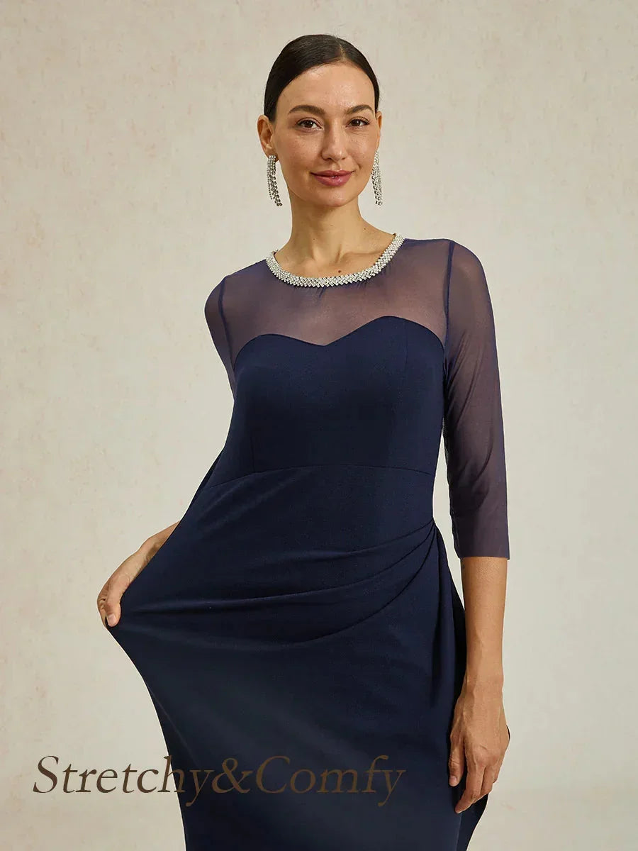 Robe de soirée élégante à décolleté illusion orné de perles
