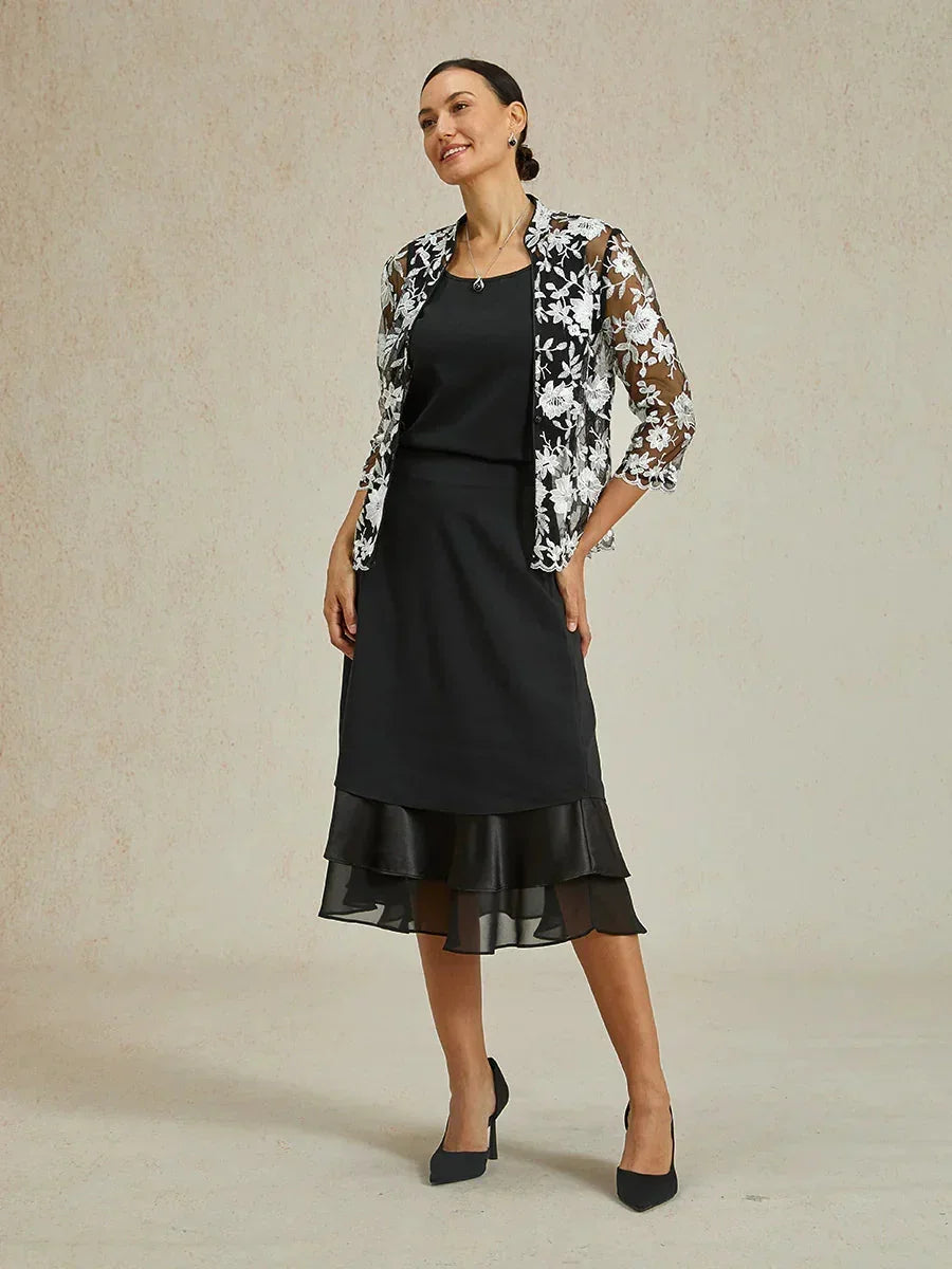 Tiered Chiffon Tea-Length Skirt