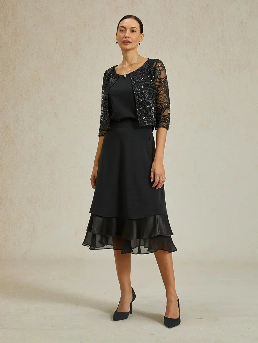 Tiered Chiffon Tea-Length Skirt
