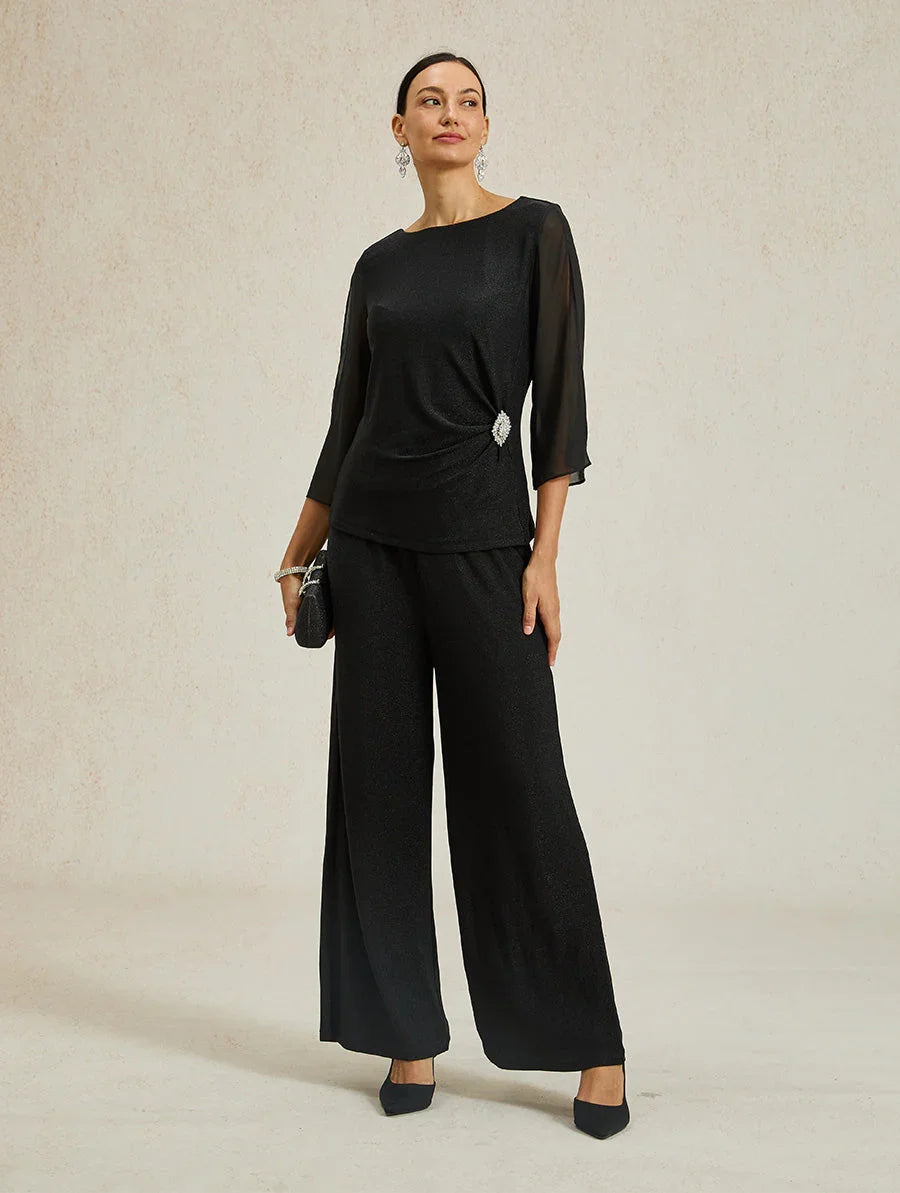 Elegant 3/4 Sleeve Metallic Knit Blouse