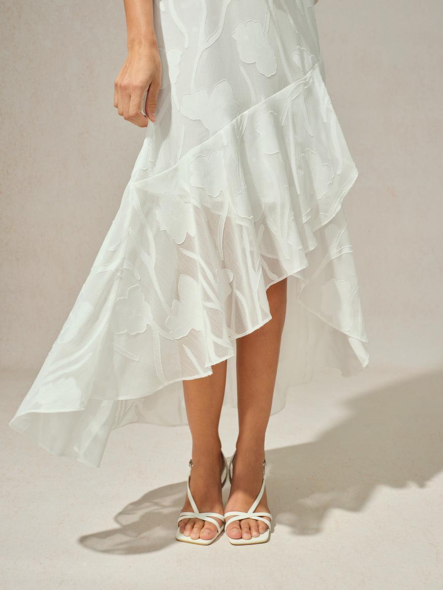 Floral Chiffon Evening Gown with Asymmetrical Hem
