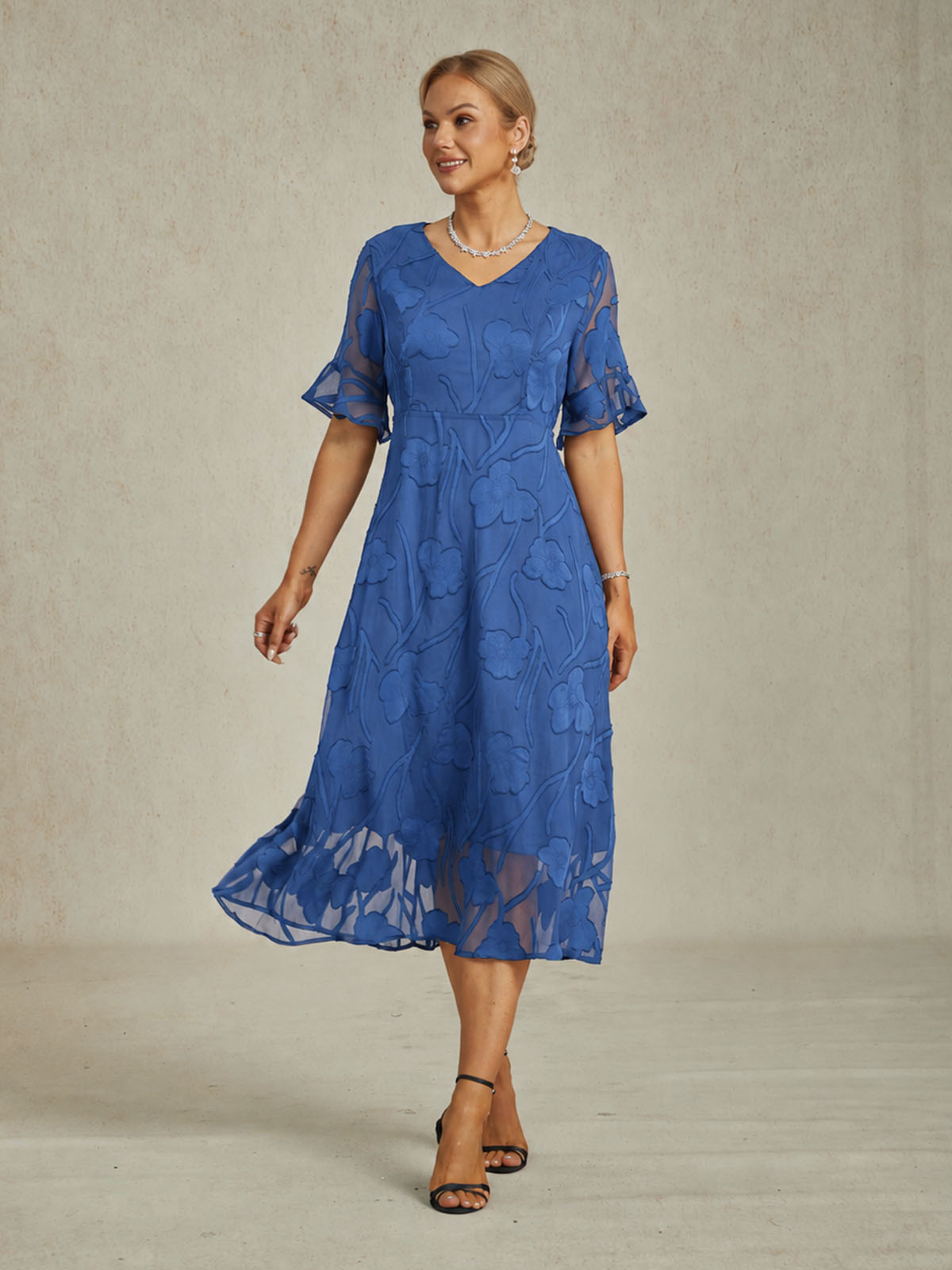 Ruffle Flutter Lace Maxi Dress