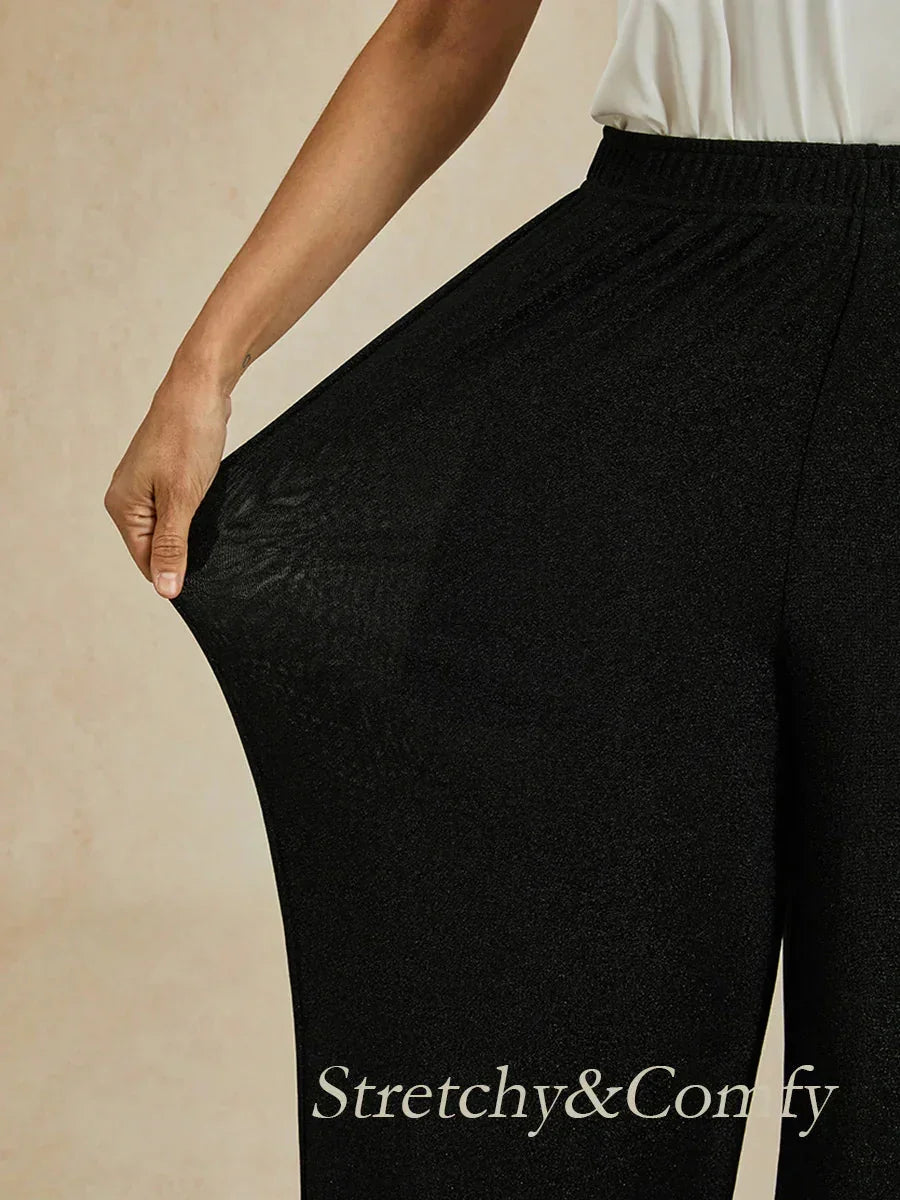 Gerade geschnittene Strickhose in Metallic-Optik