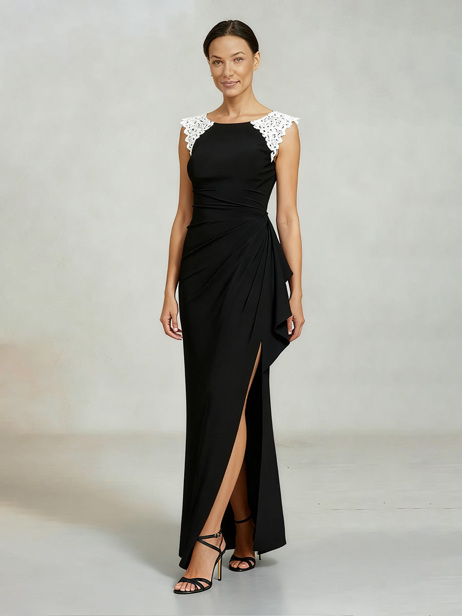 Sleeveless Matte Satin Dress with Lace Detail