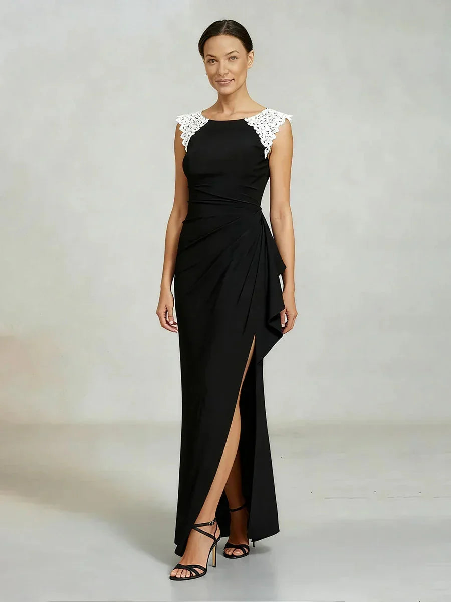 Robe Sans Manches en Satin Mat avec Détail en Dentelle