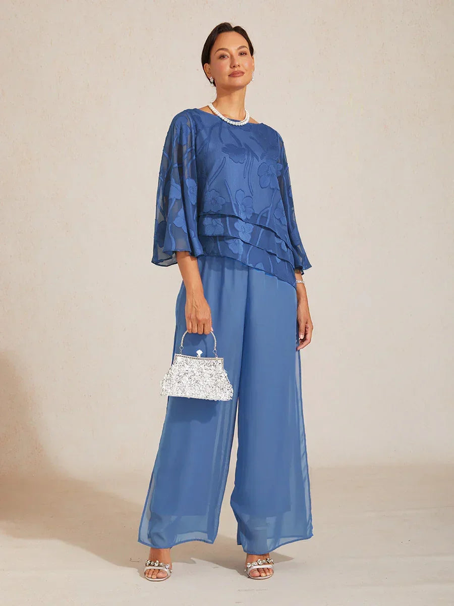 Straight Leg Pant With Chiffon Split Leg Overlay